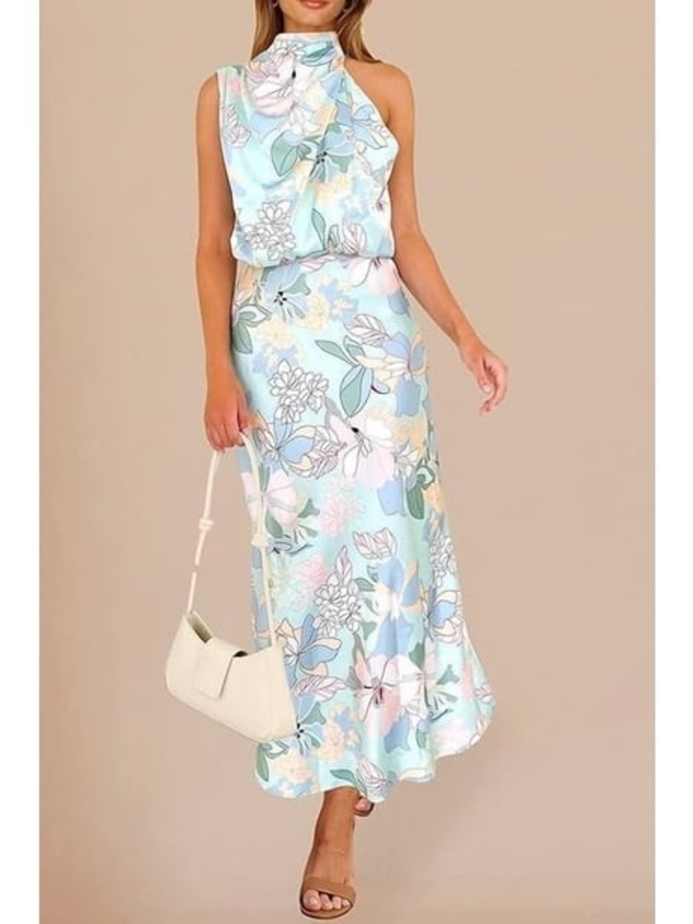 High-Neck Floral Maxi Skirt in Light Blue